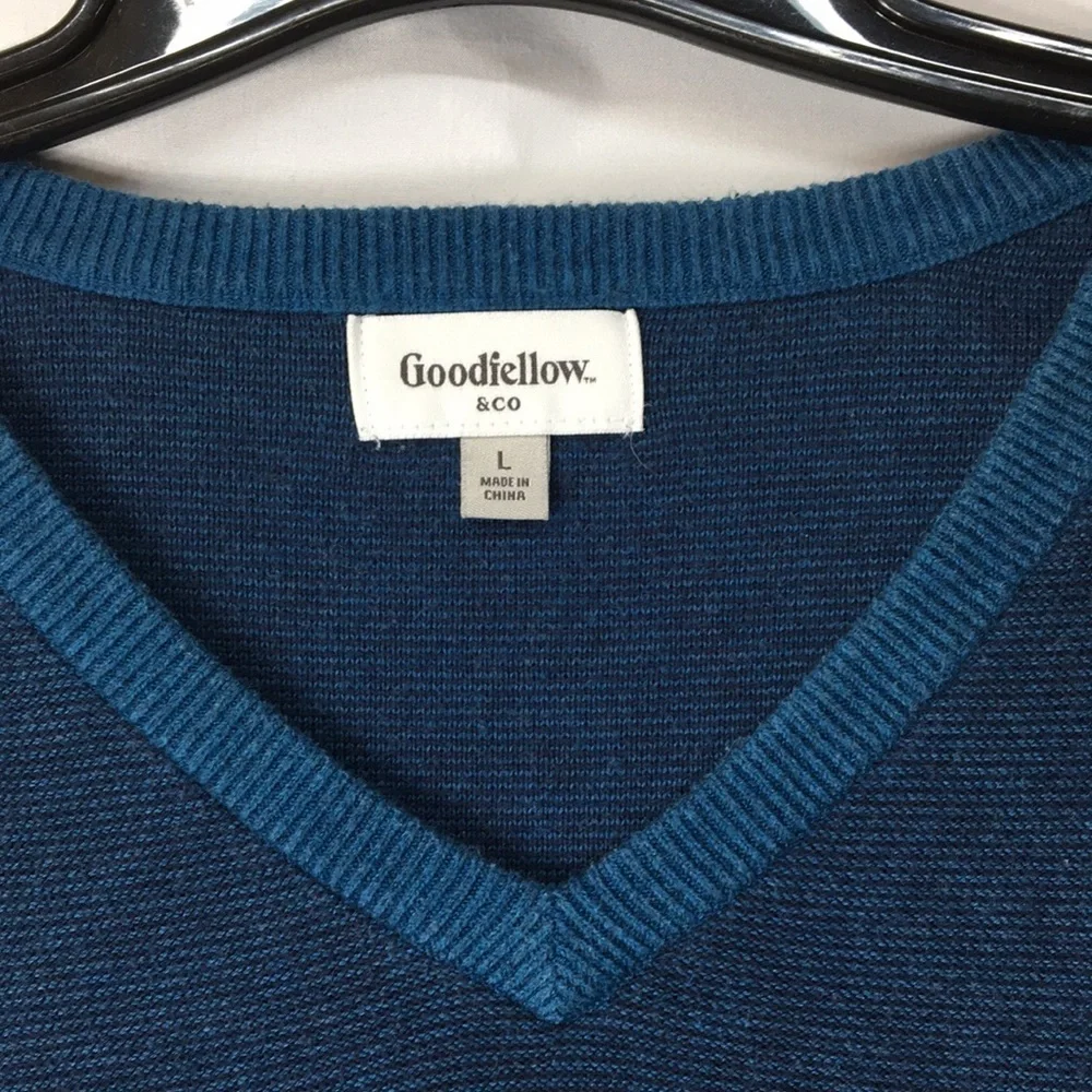 Goodfellow Mens Blue Pinstripe V-Neck Sweater Size L Like-NEW Condition